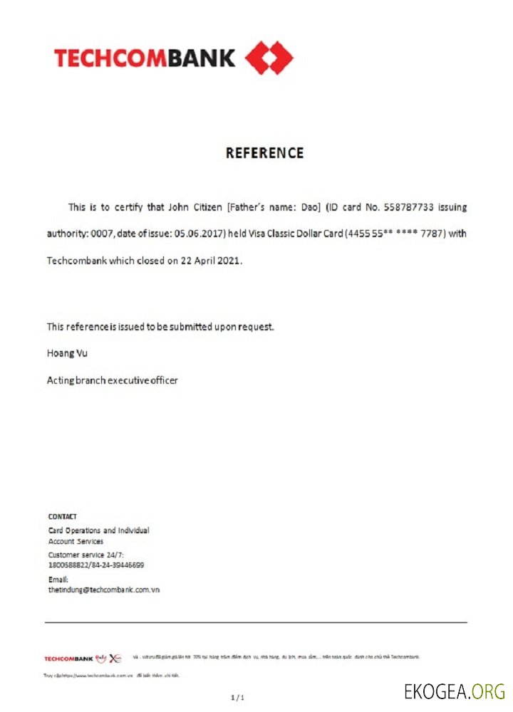 Référence Vietnam , Techcombank , closure